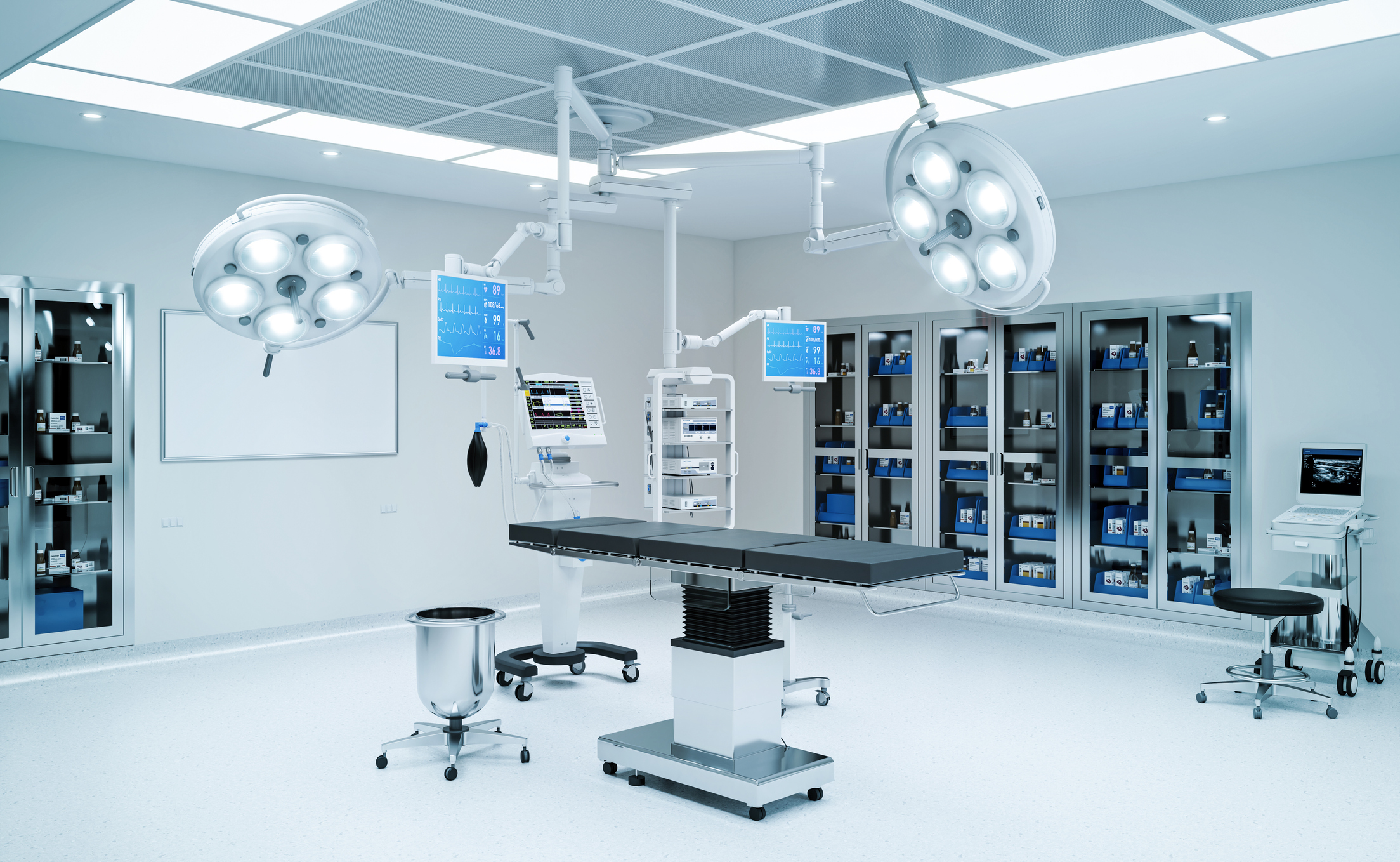 Empty operating room with medical equipment, 3d rendering